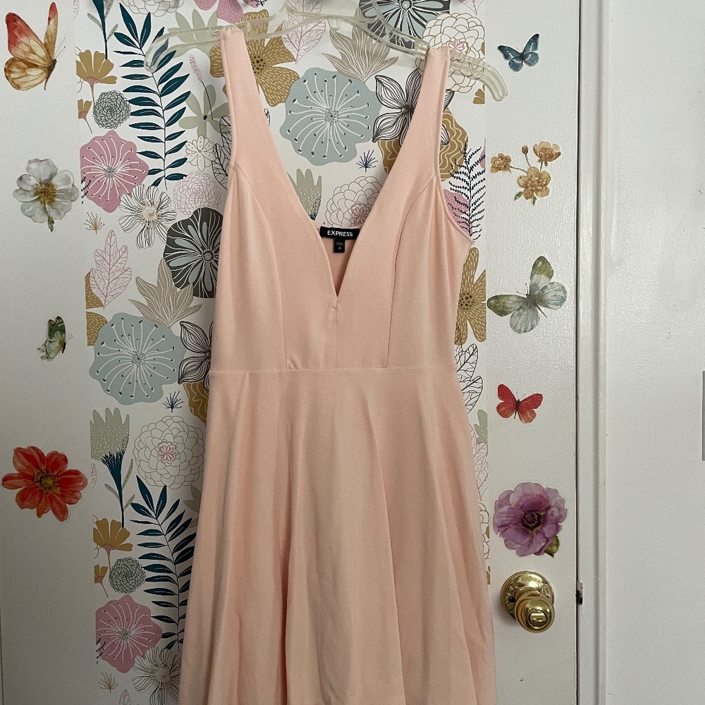 Express light pink/peach low plunge neck mini dress  size S
